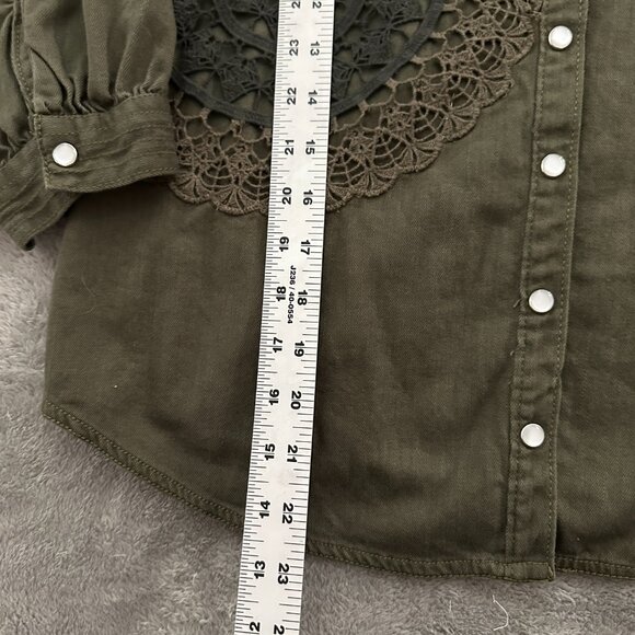 Pilcro Anthropologie Olive Green Eyelet Lace Button Down Shirt XS Blouse - Picture 5 of 7